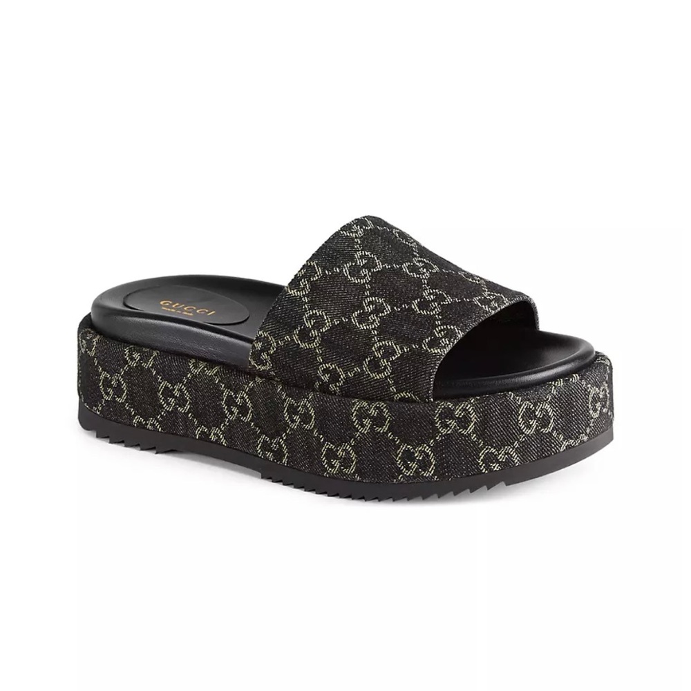 GUCCI Angelina GG Supreme Denim Slide Sandals